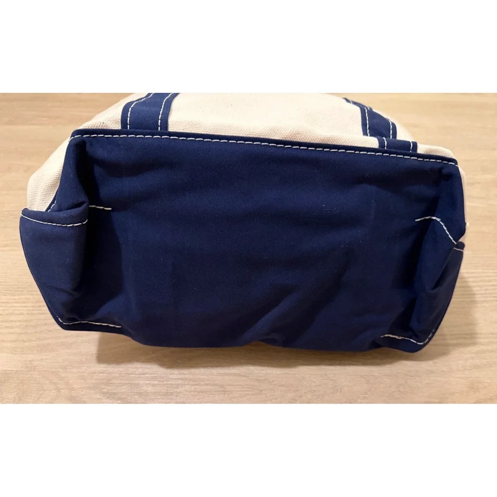 L.L.Bean Boat and Tote Canvas Cream Navy Zip Top Monogrammed Christina Preppy